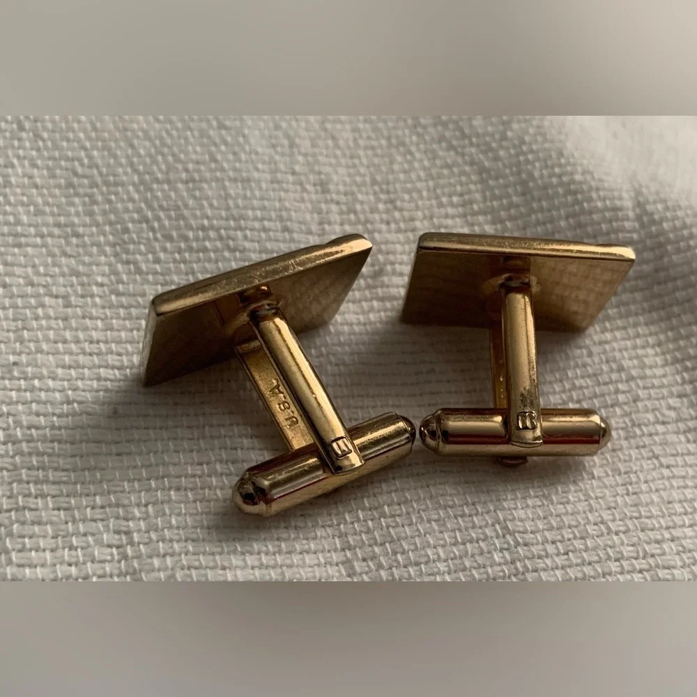 Vintage Two Toned Rectangular Cufflinks Made in The USA
